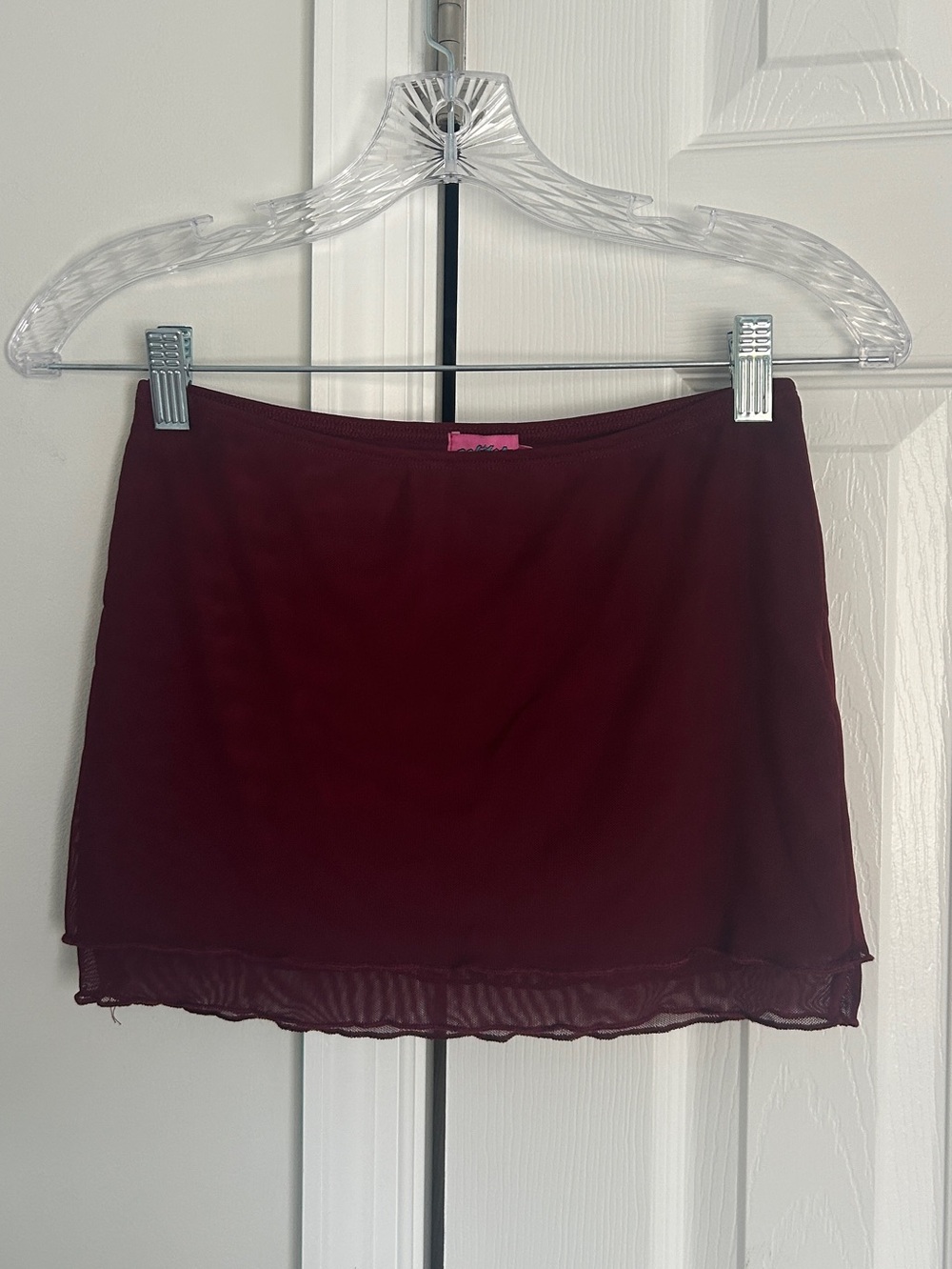 Edikted Burgundy Mini Skirt/tube top with Ruffle Hem